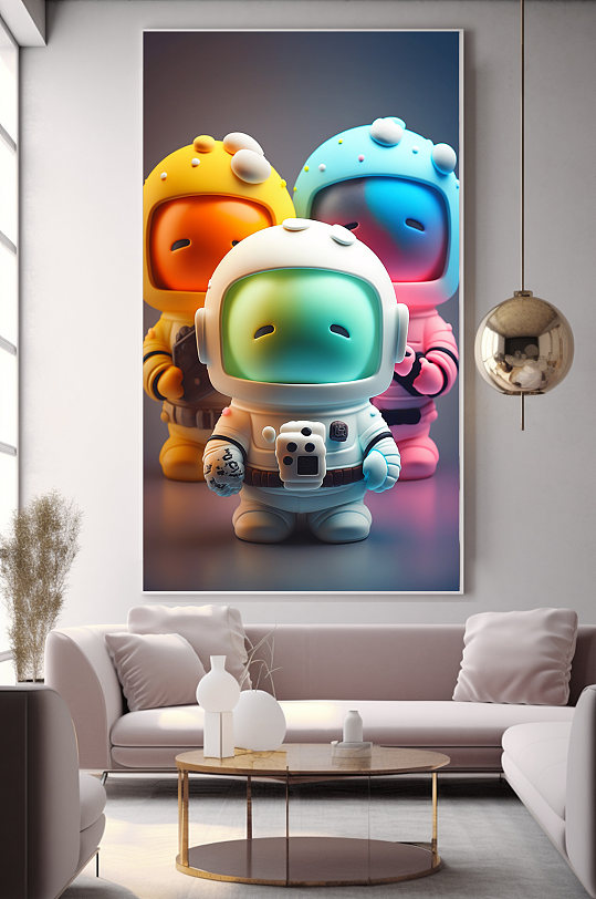 彩色兒童Q版宇宙太空宇航員模型裝飾畫