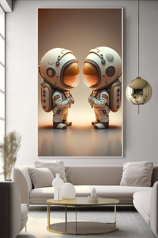 双人Q版宇宙太空宇航员模型装饰画