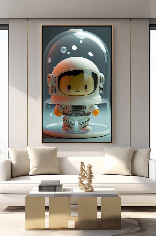 机器人Q版宇宙太空宇航员模型装饰画