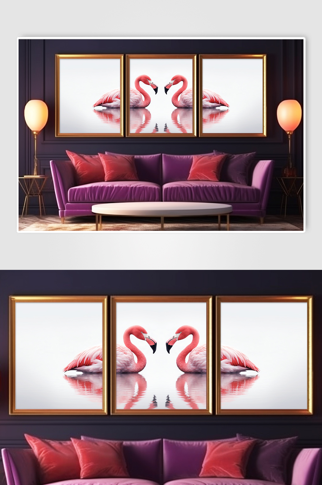 纯白背景时尚火烈鸟动物ins风组合装饰画素材