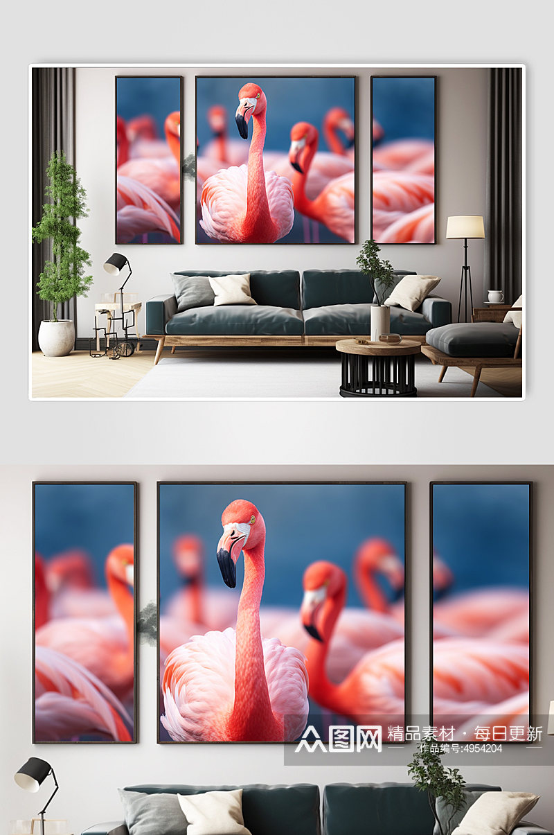 粉色时尚火烈鸟动物ins风组合装饰画素材