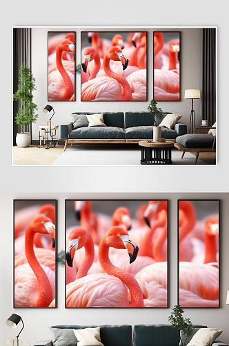 粉色时尚火烈鸟动物ins风组合装饰画