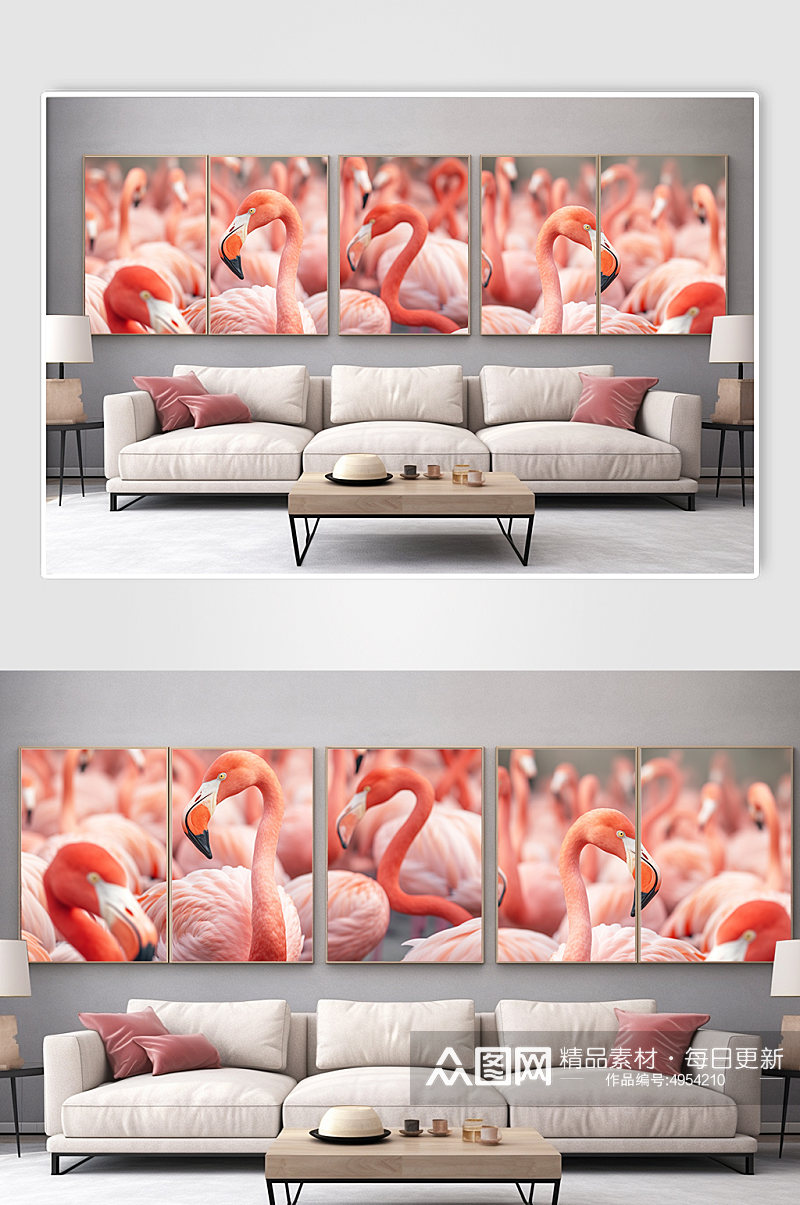粉色时尚火烈鸟动物ins风组合装饰画素材
