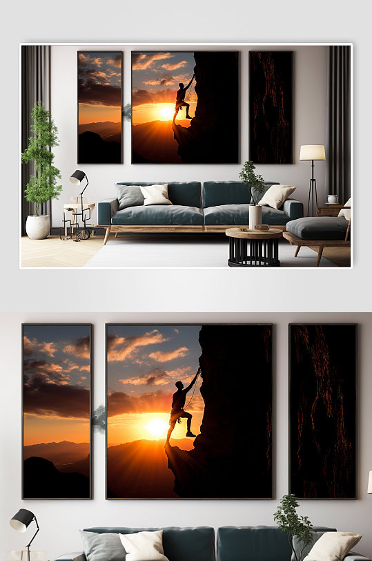 攀登顶峰励志企业精神人物商务分幅装饰画-众图网