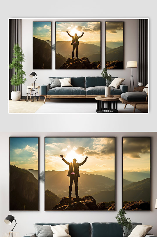 攀登顶峰励志企业精神人物商务分幅装饰画-众图网