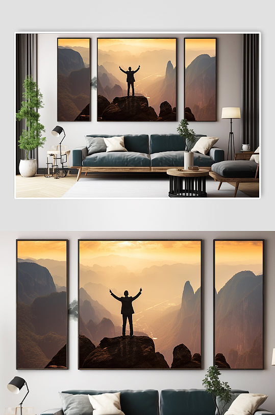 攀登顶峰励志企业精神人物商务分幅装饰画-众图网