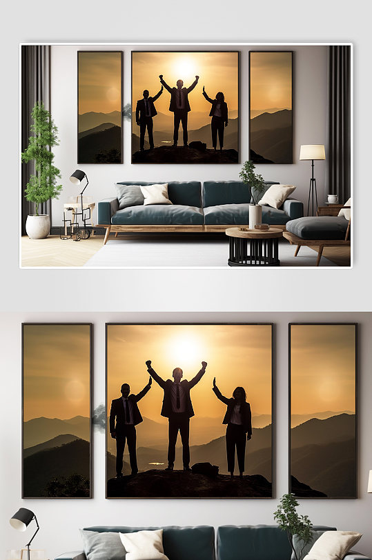 攀登顶峰励志企业精神人物商务分幅装饰画-众图网