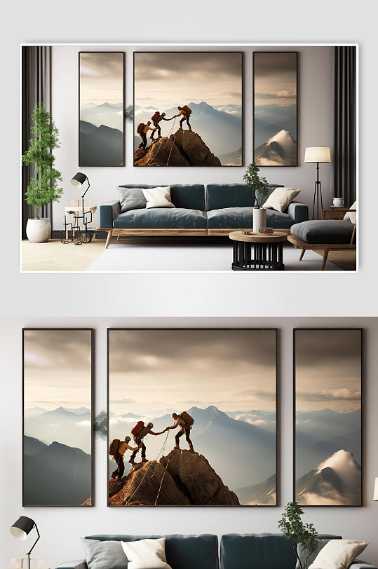 攀登顶峰励志企业精神人物商务分幅装饰画-众图网