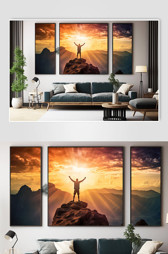攀登顶峰励志企业精神人物商务分幅装饰画-众图网