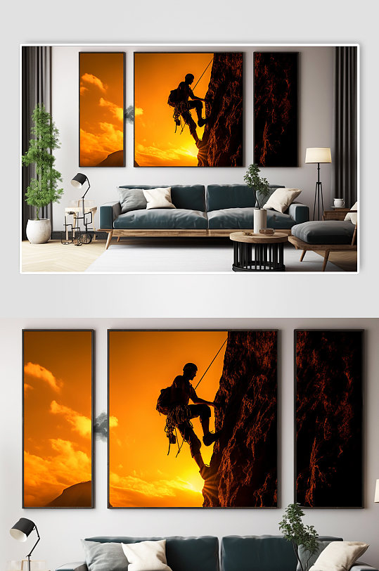 攀登顶峰励志企业精神人物商务分幅装饰画-众图网