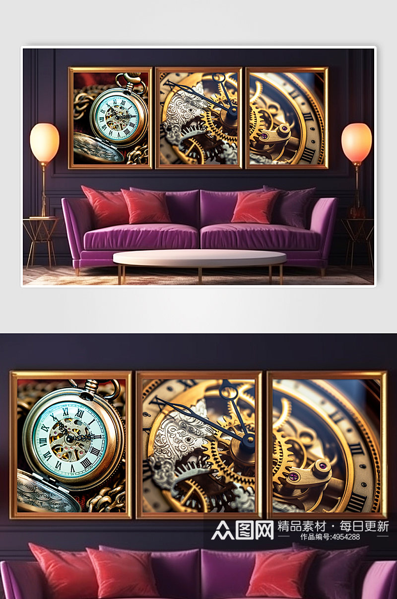 机械钟表时钟企业精神文化分幅装饰画素材
