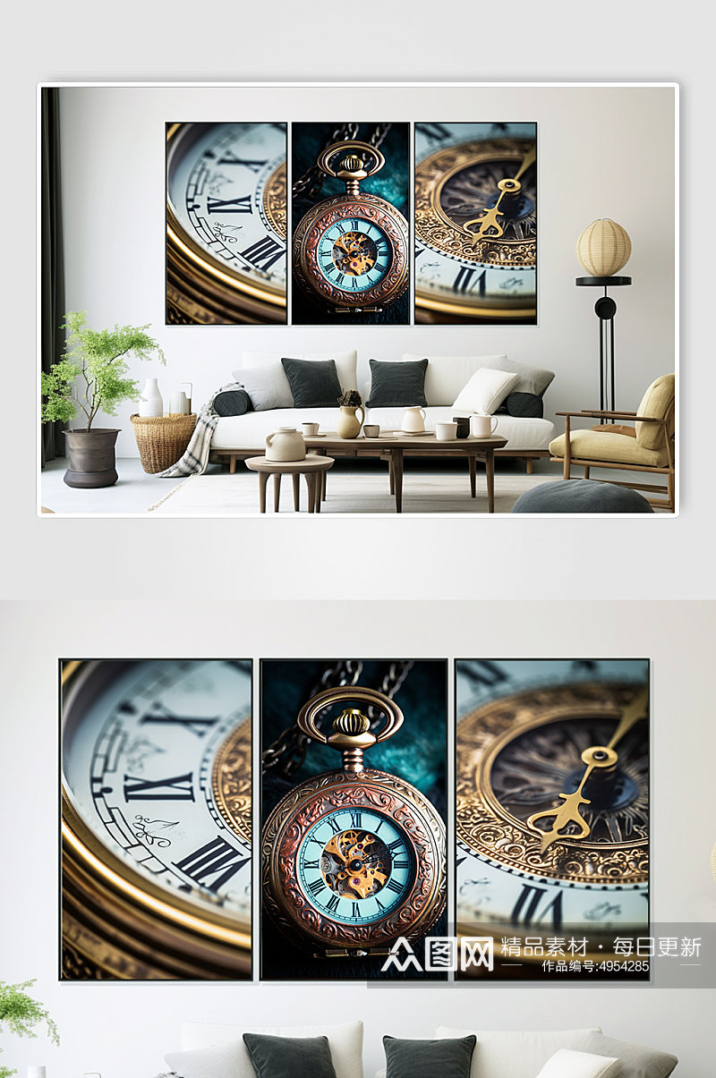 怀表机械钟表时钟企业精神文化分幅装饰画素材
