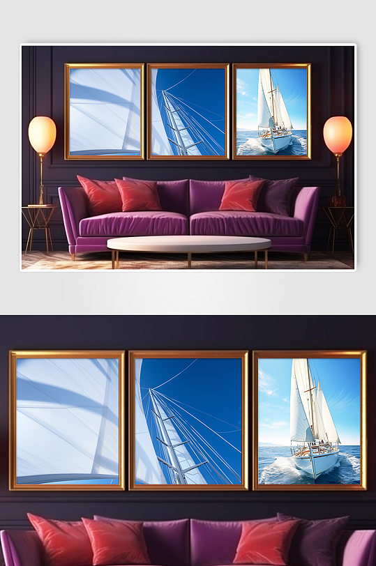 企业精神乘风破浪帆船励志分幅装饰画-众图网