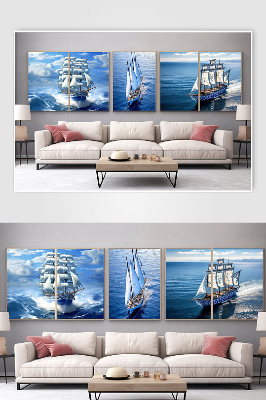 企业精神乘风破浪帆船励志分幅装饰画-众图网
