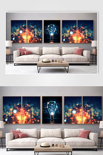 科技励志企业精神灵感电灯泡分幅装饰画