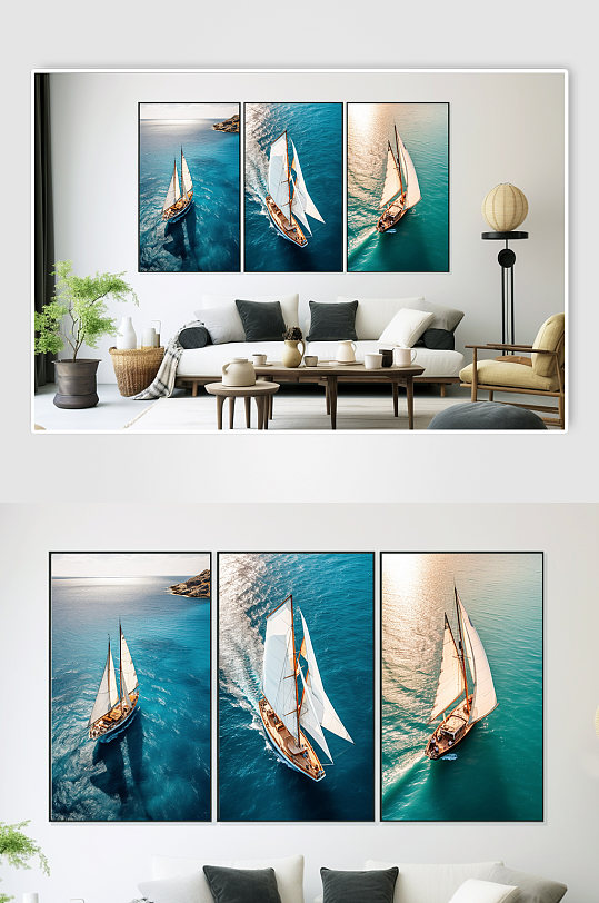 企业精神乘风破浪帆船励志分幅装饰画-众图网