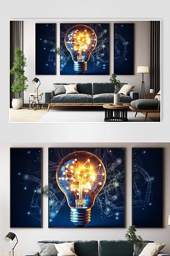 科技励志企业精神灵感电灯泡分幅装饰画