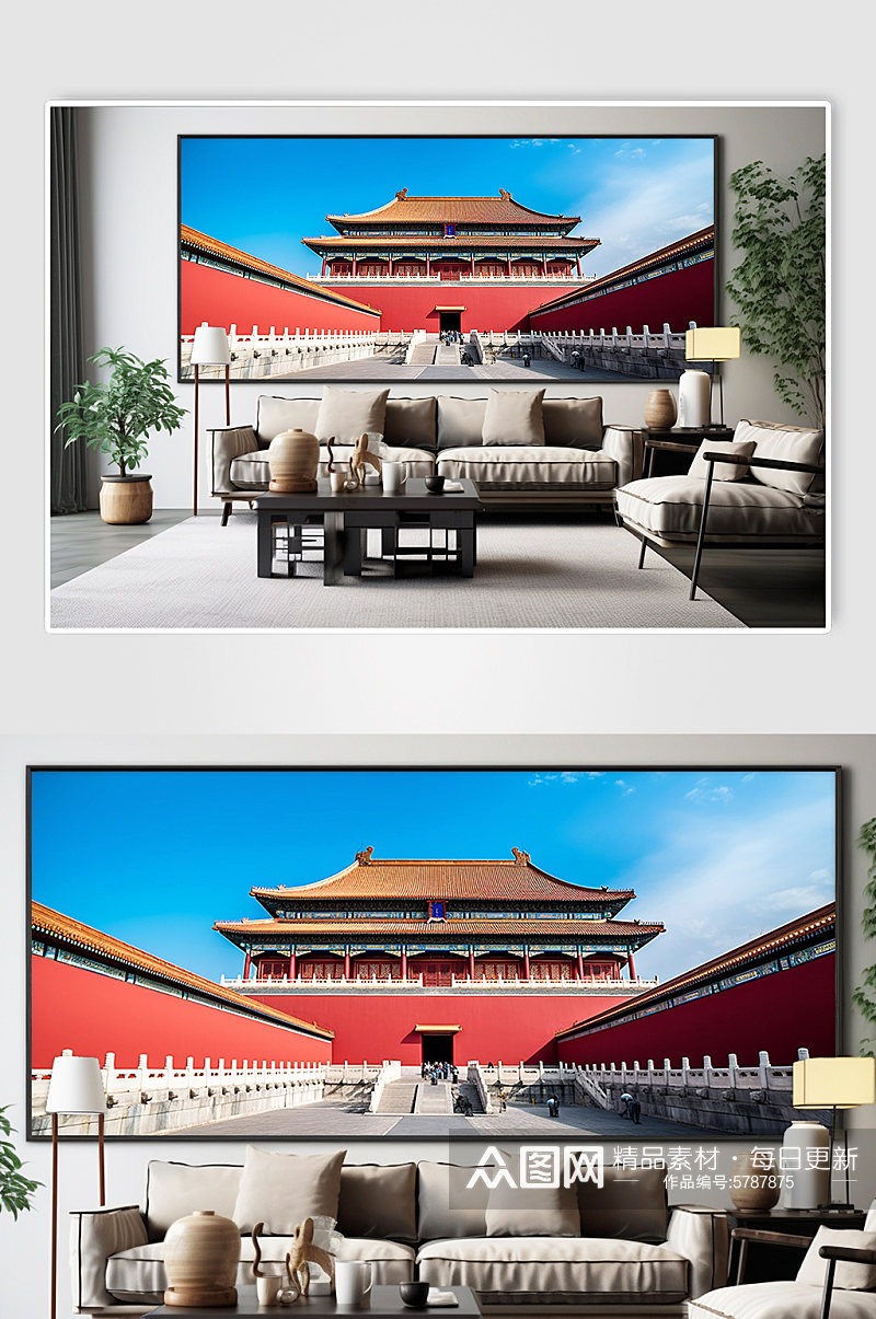 中国北京旅游景点风景建筑故宫组合装饰画素材