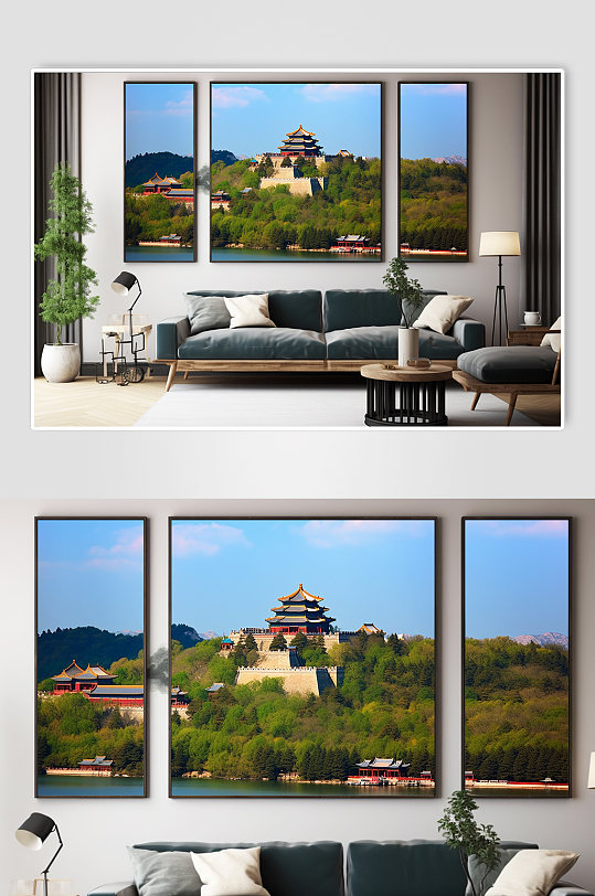 中国北京旅游景点风景建筑湖边风景装饰画