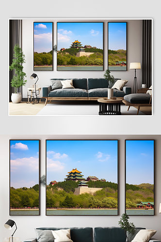 中国北京旅游景点风景建筑湖边风景装饰画