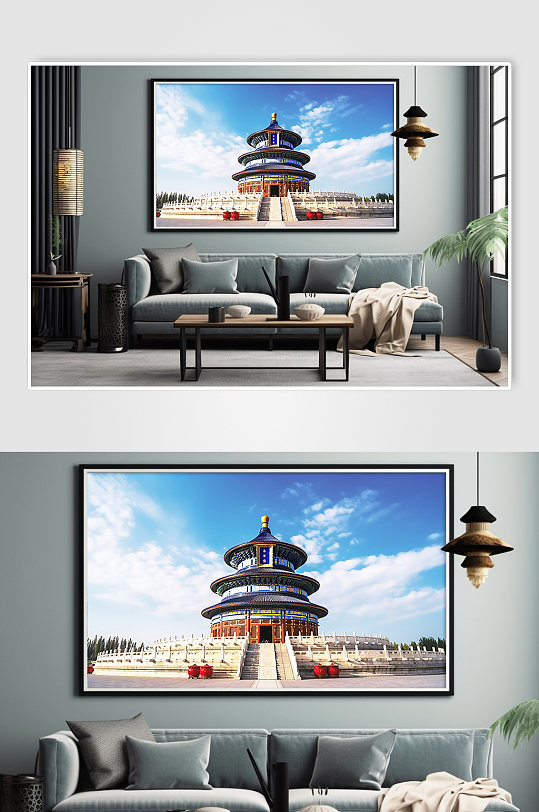 中国北京天坛旅游景点风景建筑湖边装饰画