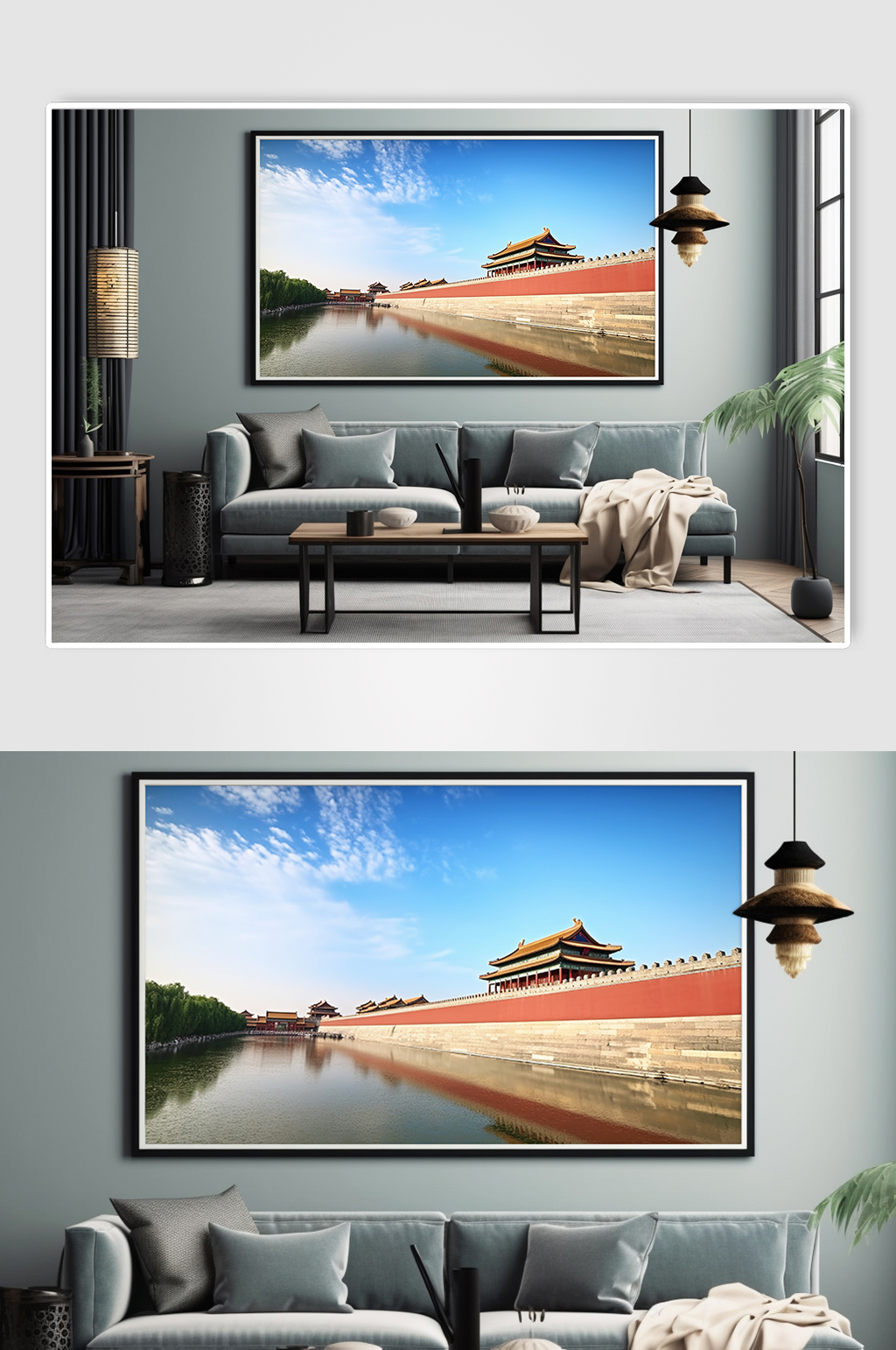 中国北京故宫湖景旅游景点风景建筑装饰画素材