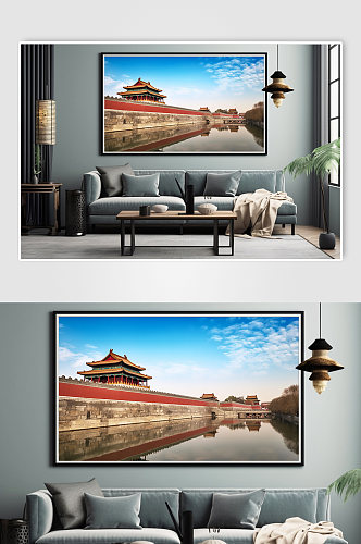 中国北京故宫湖景旅游景点风景建筑装饰画