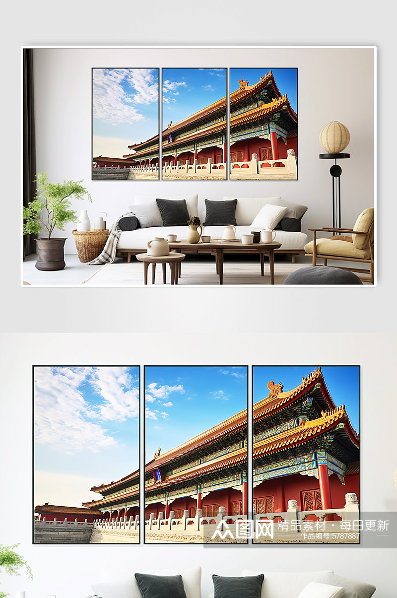 中国北京故宫旅游景点风景建筑组合装饰画素材