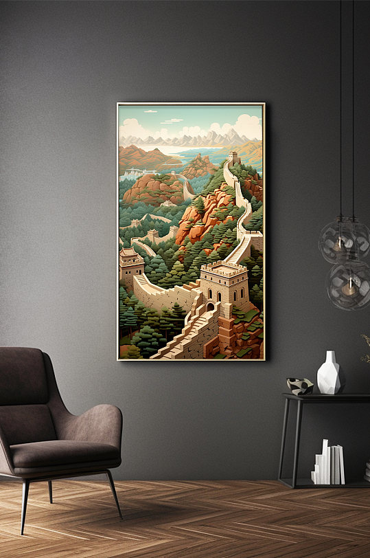 時(shí)尚中國長城北京長城剪紙風(fēng)插畫裝飾畫