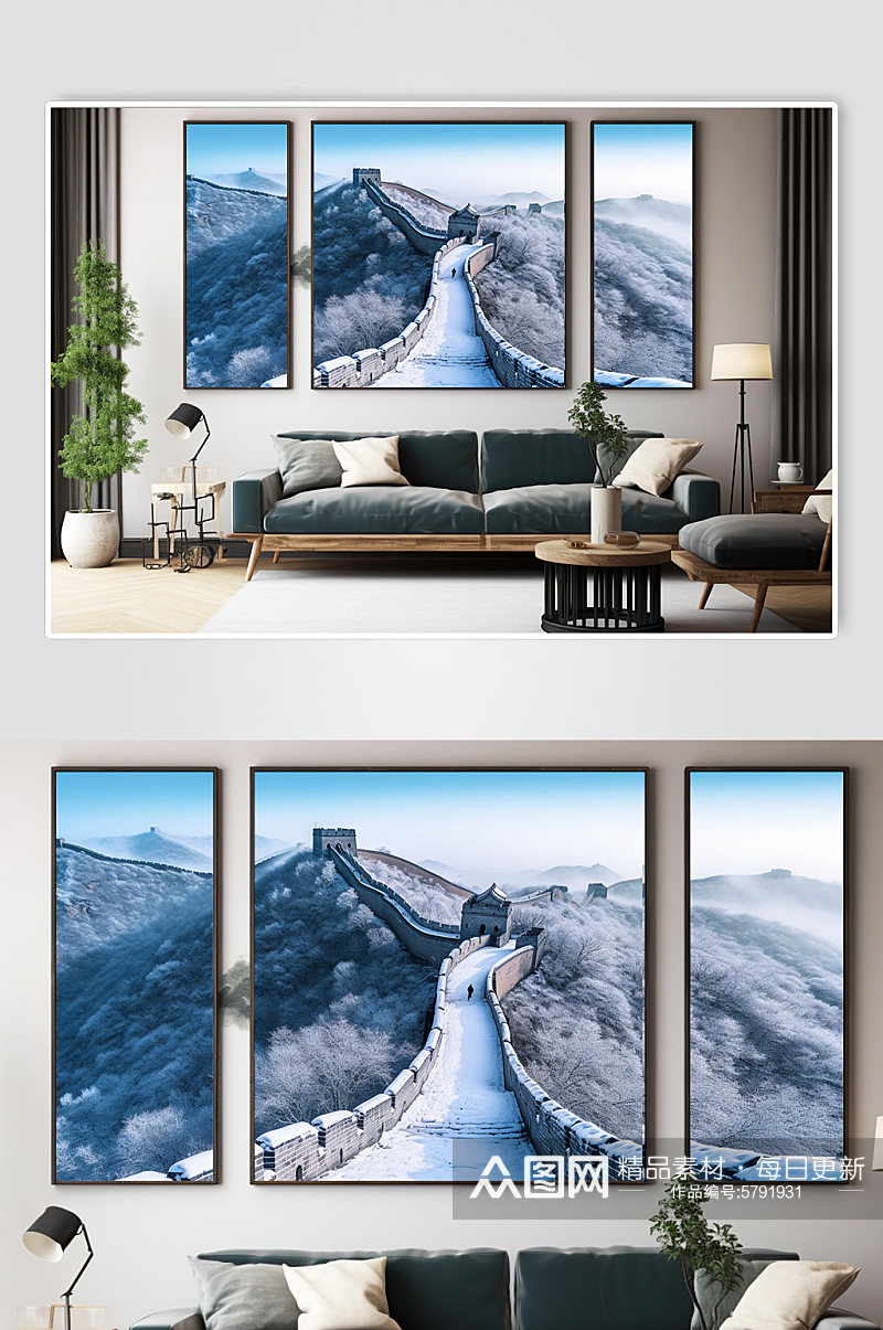 冬日雪景北京长城风光风景装饰画素材
