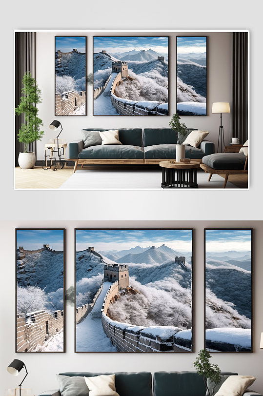 冬日雪景北京长城风光风景装饰画