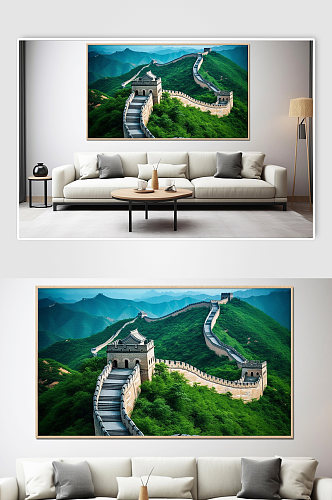 春天绿色万里长城北京长城风光风景装饰画