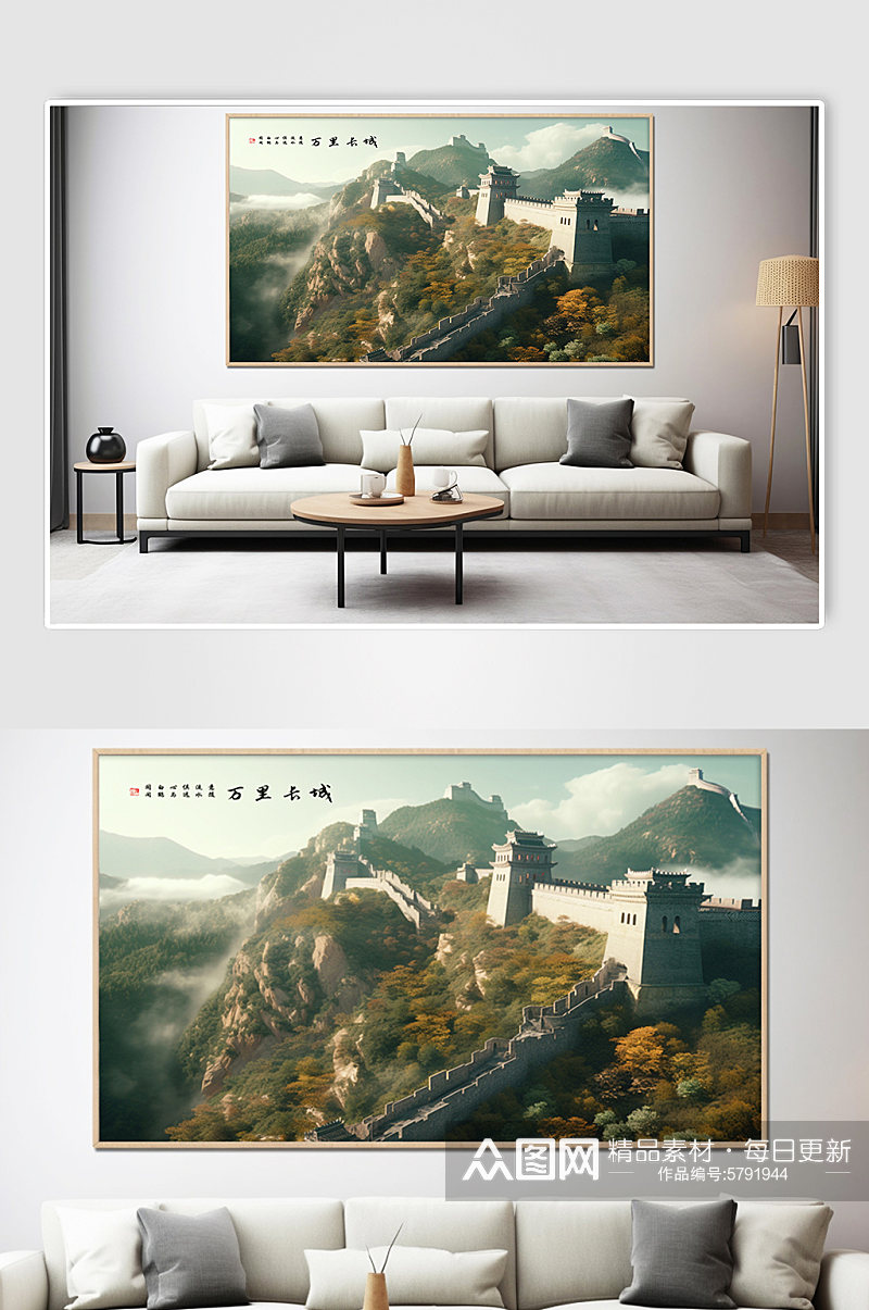 山雾弥漫万里长城北京长城风光风景装饰画素材