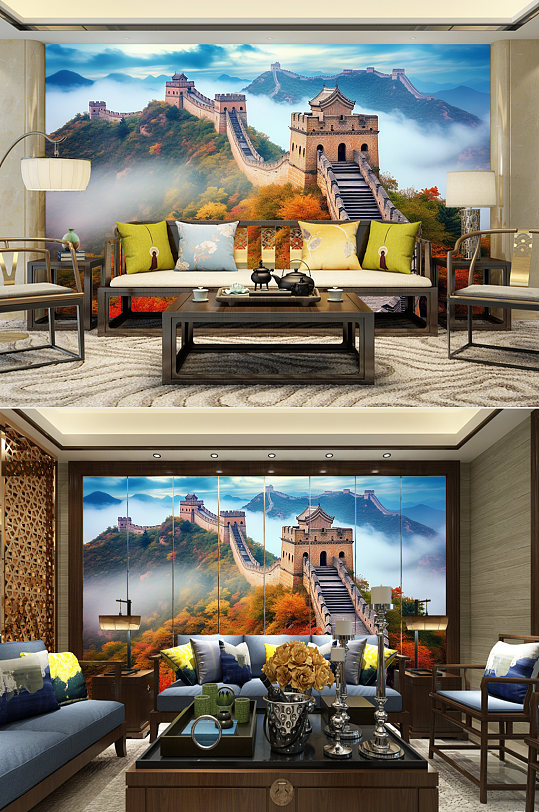 晴空万里长城山雾北京长城装饰画电视背景墙-众图网