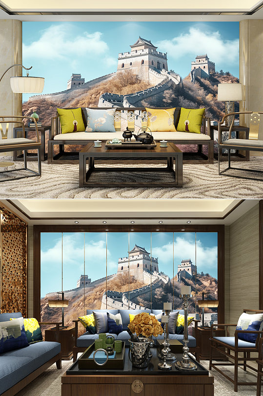 晴空万里长城山雾北京长城装饰画电视背景墙-众图网