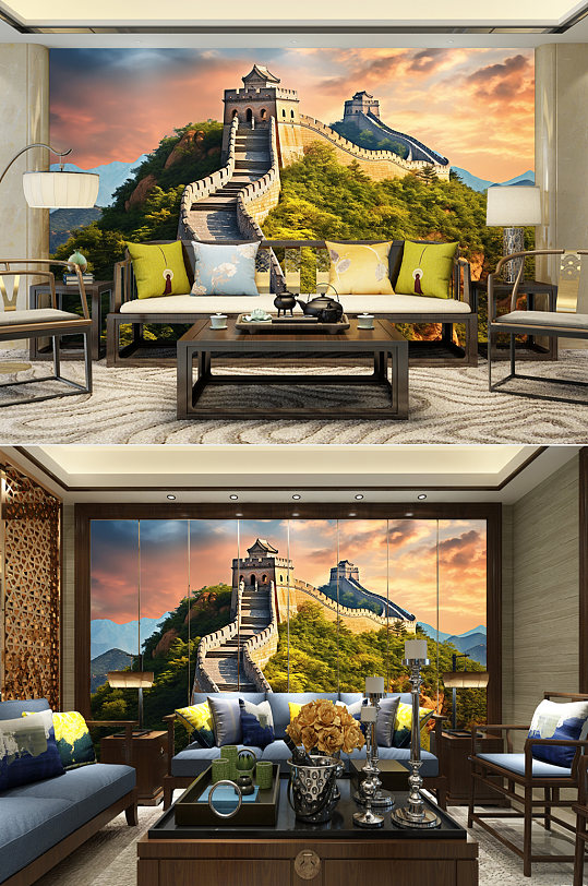 美丽晚霞长城风景北京长城装饰画电视背景墙-众图网