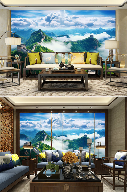 蓝天云雾山野北京长城装饰画电视背景墙-众图网