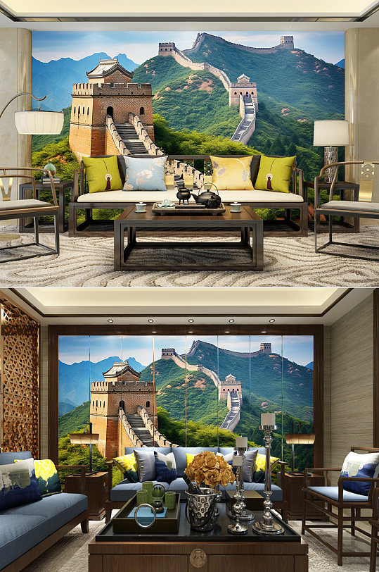 绿色山野北京长城装饰画电视背景墙