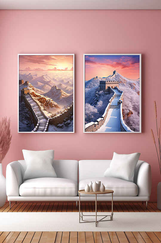 冬天雪山雪霜长城风景组合装饰画-众图网
