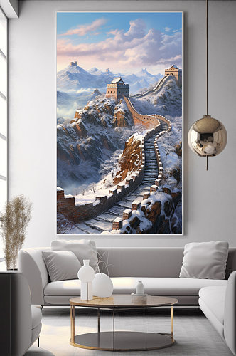 北京冬天雪山冰霜长城风景装饰画