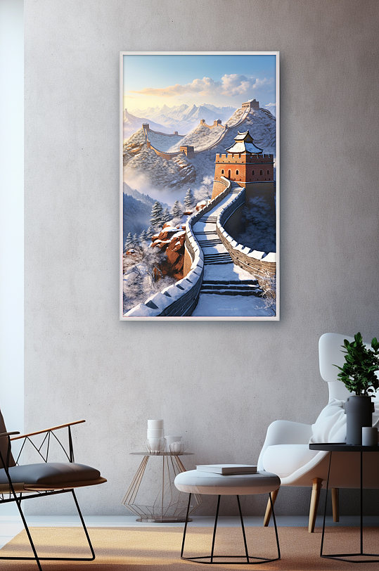 北京冬天雪山冰霜长城风景装饰画-众图网