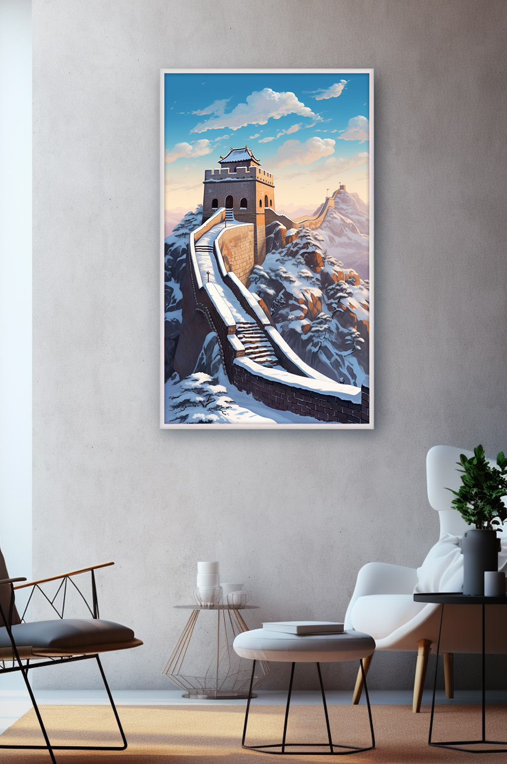 北京冬天雪山冰霜长城风景装饰画素材
