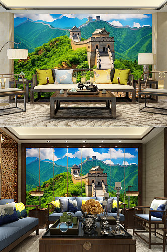 蓝天绿地北京长城装饰画电视背景墙