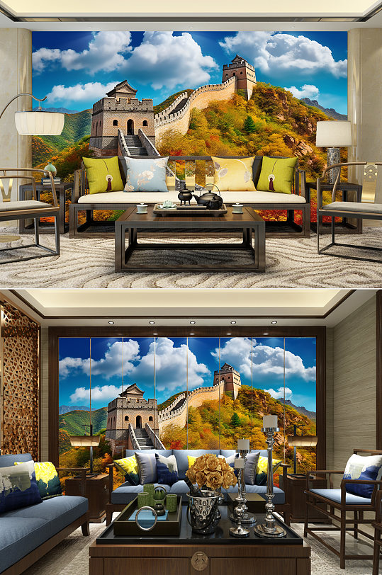 晴朗天空春天长城风景装饰画电视背景墙-众图网