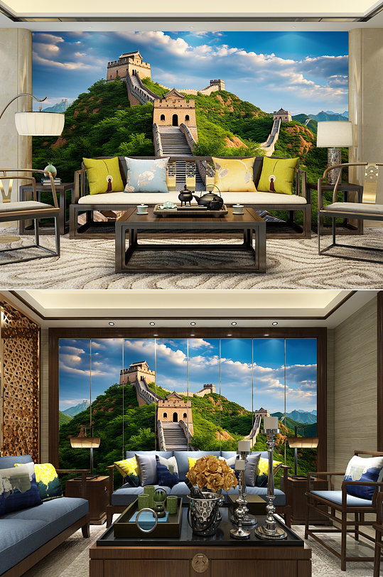 晴朗天空春天长城风景装饰画电视背景墙-众图网