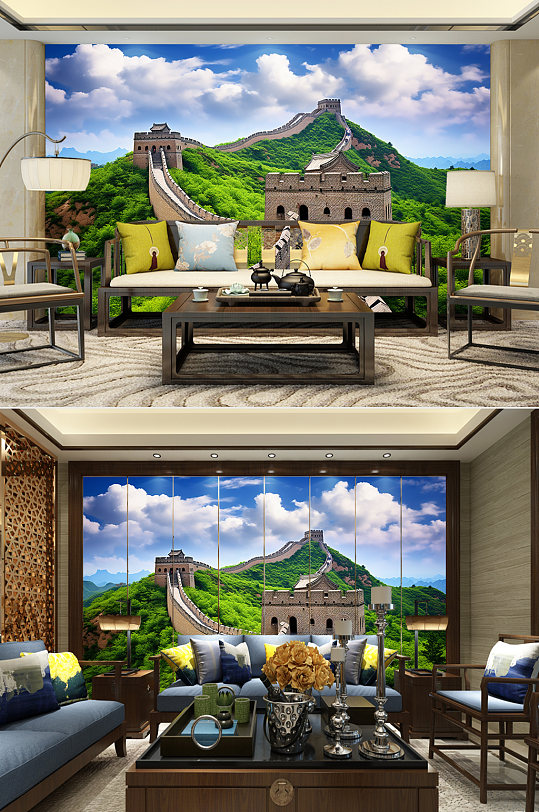 晴朗天空春天长城风景装饰画电视背景墙-众图网