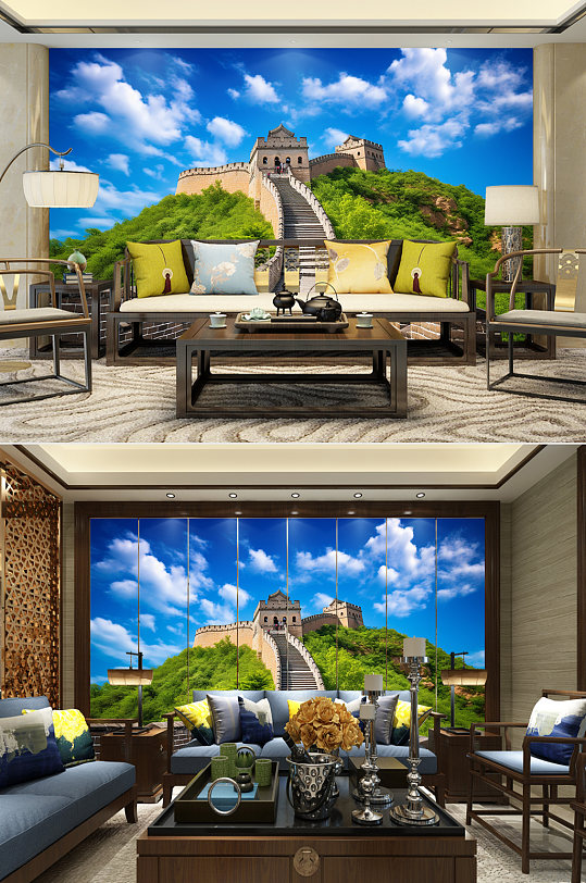 晴朗天空春天长城风景装饰画电视背景墙-众图网