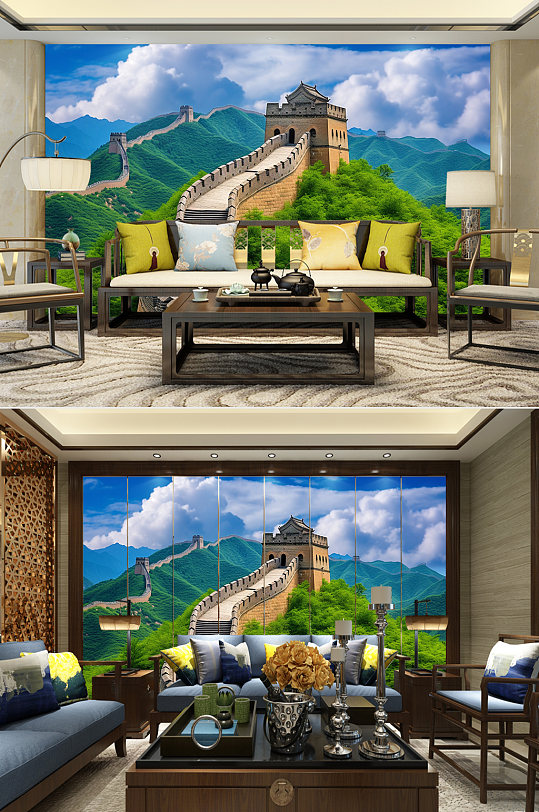 晴朗天空春天长城风景装饰画电视背景墙-众图网