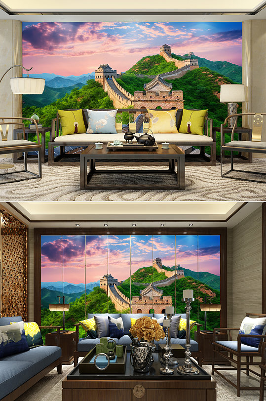 美丽晚霞北京长城装饰画电视背景墙-众图网