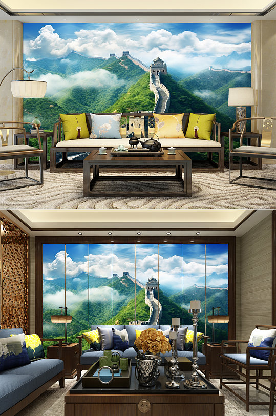 北京春天长城风景装饰画电视背景墙-众图网